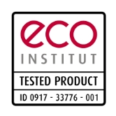 Keurmerk van het eco-INSTITUT voor producten die zeer weinig schadelijke stoffen bevatten.